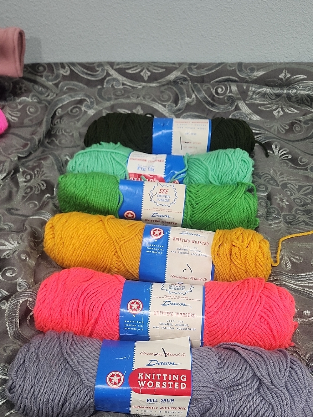 100% Wool 6 Pk Knitting Worsted  Yarn Various Colors American Thread